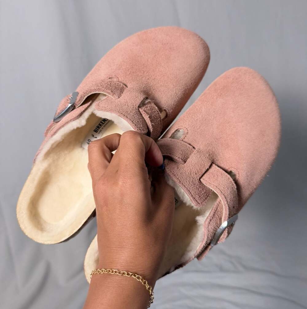 Birkenstock Boston Shearling Lined Suede Clogs in Pink Clay - Picture 8 of 8